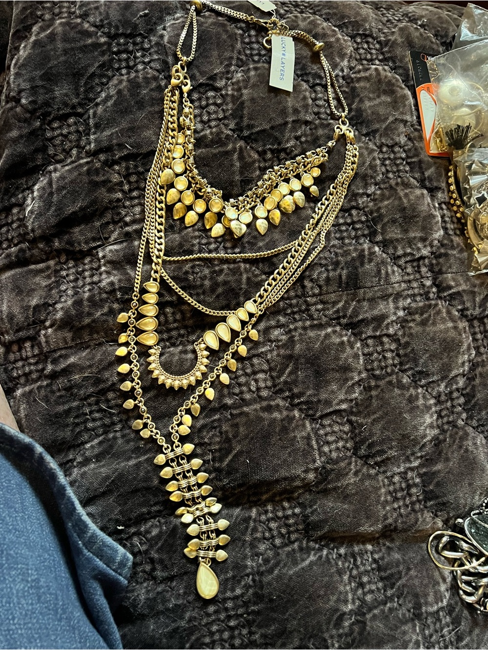 Lucky Brand Layered Gold-Tone Multi Strand Necklace Very Heavy
